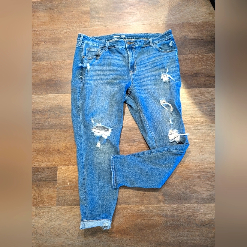 Distressed Blue Jeans Old Navy Rockstar Super Skinny Size 18